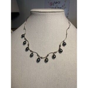 925 Sterling Silver Peacock Cultured Pearl Dangle Necklace 17” Italy